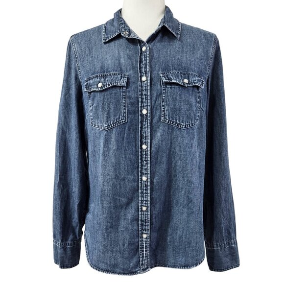 J. Crew 100% Cotton Western Chambray Snap-Up Shirt Vintage Indigo Boho G1394 - Picture 1 of 8